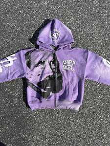 Ropa de calle personalizada impresa peso pesado Sun Faded Zip up ácido lavado sudadera Rhinestone Boxy recortado angustia sudaderas con capucha hombre - Product Image 2