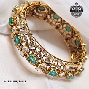 Green Emerald Stone <b>Bracelet</b> Elegant Moissanite <b>Bangles</b> for Women - Product Image 1