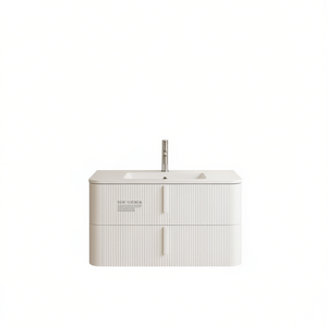 Havana <b>White</b> Ribbed Front 100cm <b>White</b> <b>Wall</b>-Hung Bathroom <b>Cabinet</b> - Product Image 3