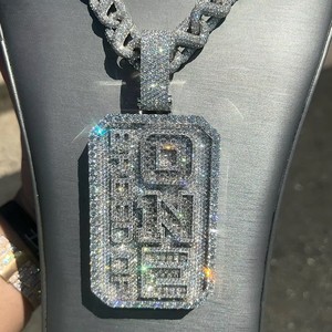 Lettre personnalisée pendentif Hip Hop bijoux glacé 925 argent Sterling VVS Moissanite diamant numéro nom initiale Logo pendentif - Product Image 3