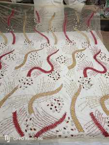 ผ้าเซอร์คอนปักลายลูกปัดหรูหราทำด้วยมือผ้าโพลีเอสเตอร์100% จากผู้ผลิตอินเดียผ้าทอป้องกันไฟฟ้าสถิตย์สำหรับเสื้อผ้า - Product Image 6