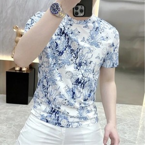 เสื้อยืดคอกลมแขนสั้นสำหรับผู้ชายผ้าคอตตอนคอกลมผ้าคอ100% ฟิตเนสชุดกีฬา - Product Image 1