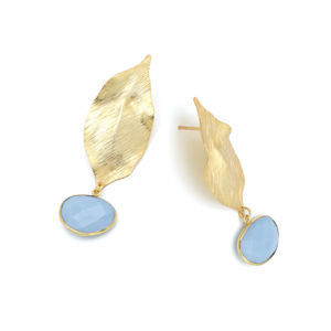 Dua Trendy <b>Blue</b> <b>Opal</b> Drop <b>Earrings</b> Handcrafted Brass 18K Gold Plated Wedding Statement Jewelry for Women - Product Image 3