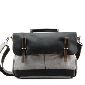 Bolsa de mensajero para ordenador portátil de lona, duradera y elegante, con solapa de cuero y Jersey, regalo portátil para él - Product Image 1