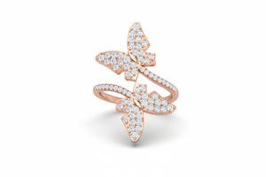 Women's 14K Gold & Natural The Double <b>Butterfly</b> Shape Diamond Ring For Wedding Party Anniversary Gift Romantic Celebrations - Product Image 3