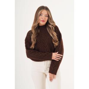 Pull-over élégant en maille spirale à motifs pour femme LUSTRIN, tricot doux et chaud marron pour l'hiver, commande en gros - Product Image 5