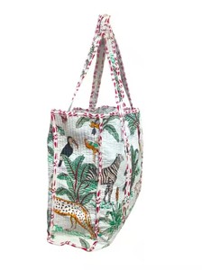 Bolsos de mano Vintage para mujer, edredón de algodón con estampado de jungla, bolsos de compras impermeables a la moda, regalos de aniversario bordados para - Product Image 4