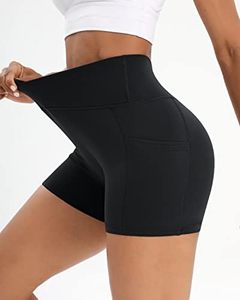 Pantalones cortos de compresión negros lisos de cintura alta de alto rendimiento con bolsillo Pantalones cortos de compresión elásticos de Spandex para entrenamiento en venta - Product Image 1