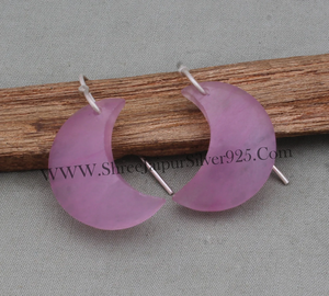 Handmade Designer Dangle Drop Silver Crescent Moon <b>Pink</b> Jade Solid 925 Sterling Silver Earrings - Product Image 4