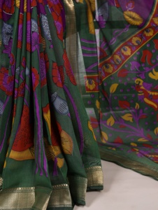 Atractivo Sari Chanderi con estampado floral tradicional en viscosa de poliéster con blusa de trabajo Zari para revendedores B2B - Product Image 3