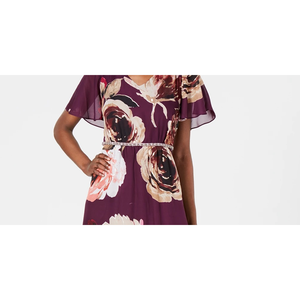 SL Fashions Abito lungo da donna viola con stampa floreale e decorazioni, in chiffon a trapezio con vita naturale, taglia 14 - Product Image 2