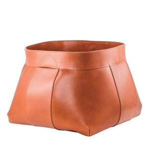 Cesta de Almacenamiento de Cuero Hecha a Mano de Estilo Vintage - Diseño Moderno con Patrón Vertical, Accesorio Decorativo Multifuncional para el Hogar - Product Image 1