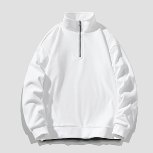Vente en gros de vêtements de sport décontractés avec logo personnalisé hiver épais blanc Boxy polyester pour hommes 1/4 fermeture éclair quart sweat-shirt blanc uni - Product Image 1