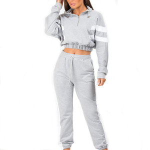 Diseño personalizado al por mayor de chándal de dos piezas de las mujeres de cuello alto chándal de algodón ajustado chándal - Product Image 2