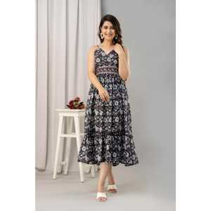 Dress-SHKUP1445แมกซี่แขนกุดทรงพอดีตัวพิมพ์ลายดอกไม้สีดำ - Product Image 6