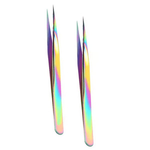 Juego de pinzas para extensión de pestañas de acero inoxidable OEM, pinzas para pestañas de Punta puntiaguda recta y curva - Product Image 1