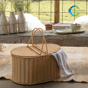 Panier de pique-nique en rotin de luxe fait à la main avec couvercle du Vietnam grand panier de récolte en osier léger excursions d'une journée - Product Image 5