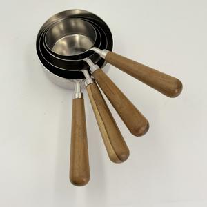 Juego de Tazas y Cucharas Medidoras de Acero Inoxidable con Mango de Madera, Utensilios para Hornear, Accesorios de Cocina, Suministros para Bar - Product Image 3