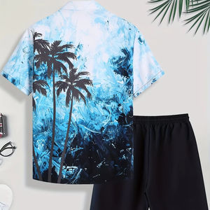 Luxury Men's Summer Vacation Outfit Breathable <b>Tropical</b> Textured Fabric <b>Shirt</b> and Shorts Set Co Ord - Product Image 2