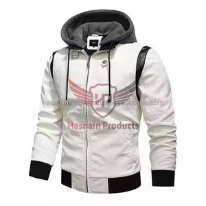 แจ็กเก็ตหนังแท้ปักลายสำหรับผู้ชายฤดูใบไม้ร่วงฤดูหนาวมีฮู้ดแฟชั่นผ้าฟลีซให้ความอบอุ่นทรงหลวมเหมาะสำหรับอุปกรณ์มอเตอร์ไซค์ - Product Image 1