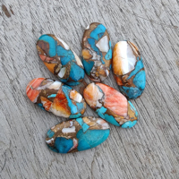 Cabochon d'huître barbelée naturelle bleu turquoise, grande forme ovale, dos plat, qualité AAA+, calibré, vente en gros, certifié par un tiers