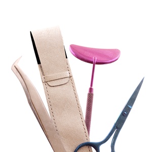 Juego de herramientas para pestañas de acero inoxidable, pinzas en ángulo, tijeras curvas para pestañas, espejo desmontable y bolsa de almacenamiento de herramientas para pestañas - Product Image 1