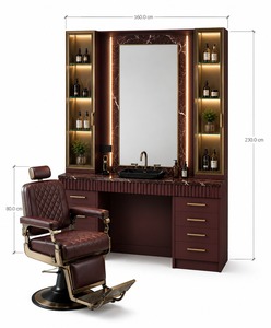 Estación de Peluquería Moderna de Lujo en MDF con Espejo LED, Lavabo y Gabinete de Almacenamiento, Muebles de Salón Personalizados, Fábrica en Turquía - Product Image 3