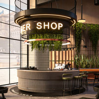 Comptoir de bar à café circulaire personnalisé avec éclairage LED, îlot de réception moderne cannelé pour restaurant commercial et café