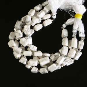 Perles de howlite blanche naturelle facettées, taille 7x9-8x11 mm, perles de howlite en vrac, brin de 8 pouces pour la fabrication de bijoux. - Product Image 3
