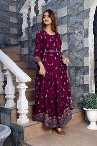 New Printed Kurti with Full Flair Gown Style Rayon Kurtis <b>for</b> <b>Ladies</b> Party Wear and Casual Wear Maxi Dress - Product Image 4