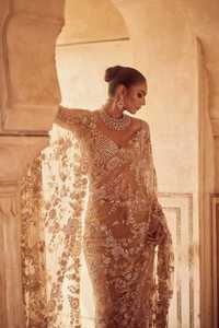 Sari indien de designer Bollywood, tissu exclusif haut de gamme, broderie lourde, travail de sequins, élégant, pour mariage, cérémonie, fête. - Product Image 3