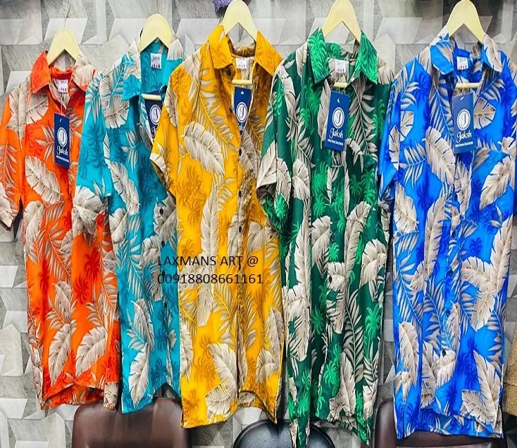 Camicie stampate in rayon per uomo camicie stampate hawaii camicia stampata in poliestere disegni hawaii camicie stampate all'ingrosso