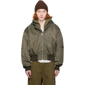 Chaqueta de Invierno Acolchada con Capucha, Color Caqui, Cierre de Cremallera, Personalizada OEM, de Nailon Satinado - Product Image 1