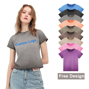 เสื้อยืดผ้าฝ้ายทอสีชมพูฟอกย้อมสไตล์วินเทจ 100% เป็นมิตรกับสิ่งแวดล้อม พิมพ์โลโก้ตามสั่ง ทรงหลวม สั้น สำหรับผู้หญิง ใส่ได้ในฤดูร้อน - Product Image 1