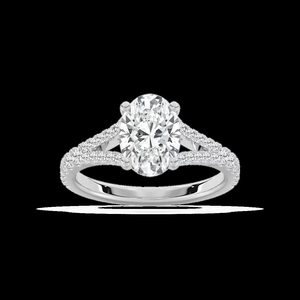 Anillo de Compromiso con Diamante Cultivado en Laboratorio de Corte Ovalado de 2.25 CTW, Banda Pavé de Vástago Dividido, Certificado IGI, Oro Sólido de 14K - Product Image 1