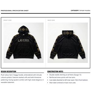 เสื้อฮู้ดสตรี สตรีทแวร์ หนานุ่ม สำหรับฤดูหนาว ผ้าฝ้าย 500gsm พิมพ์ลายพัฟ ประดับเพชรเทียม ลายกราฟิก ดีไซน์ขาดๆ ทรงโอเวอร์ไซส์ - Product Image 6