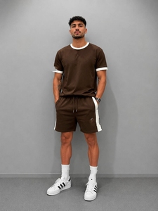 Men's Black T-Shirt and Terry <b>Jogger</b> Set Crew Neck Short Sleeve Casual Summer Outfit <b>White</b> Trim Drawstring Waist Eco-Friendly - Product Image 4