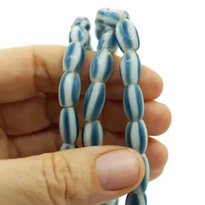 ลูกปัดลายทางแตงโมสีฟ้าแบบวินเทจลูกปัดสำหรับการค้าแบบเวนิสสีฟ้าแชมเบรย์หายาก - Product Image 4