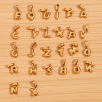 Venta al por Mayor de Joyería para Hacer Collares, Dijes de Letras Iniciales de Acero Inoxidable con Baño de Oro de 18k, Estilo Burbuja