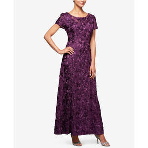 Abito da sera Alex in pizzo viola con stampa floreale, vita naturale, linea ad A, paillettes, per la madre della sposa, lunghezza al pavimento, taglia 10 - Product Image 4