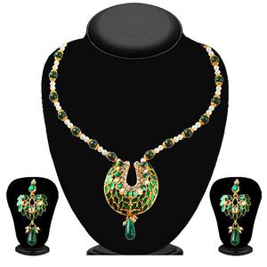 Ensemble de colliers Soha Fashion de luxe vert Meenakari Kundan en plaqué or 24 carats pour la mariée ou les bijoux fins avec boucles d'oreilles - Product Image 1