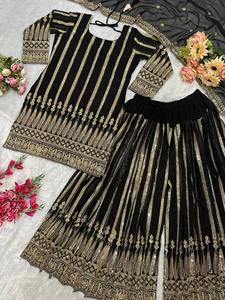 Collection de salwar kameez pour femmes, style ethnique indien moderne, broderie lourde, sharara, gharara, palazzo pour les fêtes, nouvelle tenue de soirée - Product Image 6