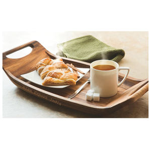 Plateau de service en bois de manguier peint à la main de luxe au design unique avec poignée pour la décoration de la maison et le bureau - Product Image 4