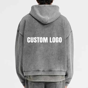 Unisex Custom Logo Embroidered Pullover Hoodie 100% Cotton Fleece <b>Acid</b> Wash <b>Drop</b> Shoulder Winter Casual Streetwear - Product Image 2