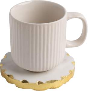 Ensemble de 6 sous-verres classiques en céramique blanche avec bordure dorée, écologiques et durables - Product Image 4