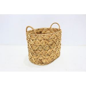 Set 3 Natural Color Oval <b>Water</b> Hyacinth Baskets Iron Frame Half Handles Flat Weave Mix Knot for Home Laundry Use Food <b>Storage</b> - Product Image 2