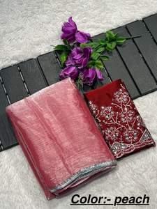 ส่าหรีผ้าไหมประดับเลื่อมสำหรับผู้หญิงเสื้อผ้าสำหรับงานแต่งงานสไตล์ปากีสถานที่สวยงาม - Product Image 2