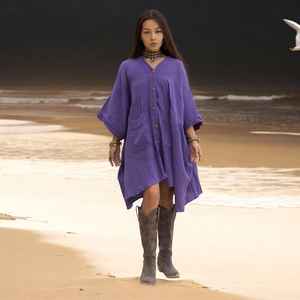 Womens Purple Oversized Cotton Button Up Boho Beach Cover Up Dress Made In India - Product Image 6