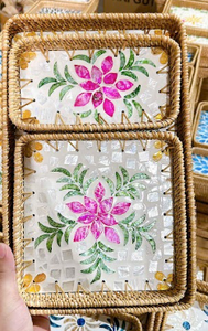 Ensemble de plateaux en rotin faits à la main au Vietnam avec base en carrelage artistique pour la cuisine et le salon - Product Image 2
