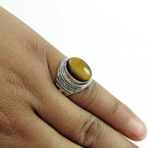 Anillo Tribal Bohemio con Piedra de Ojo de Tigre, con Piedra de Ojo de Tigre Natural, Joyería Vintage de Moda para Mujer - Product Image 4
